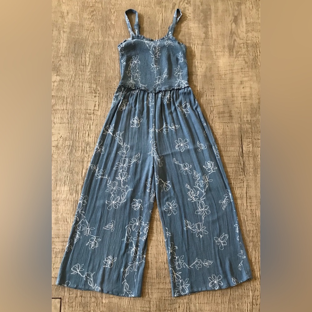 C&C California Blue Floral Wide-Leg Jumpsuit